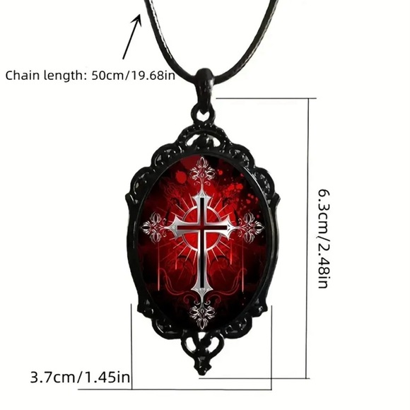 Gothic Vintage Style Vampire Cross Necklace Glass Pendant Rope Chain Choker Acce - Picture 5 of 14